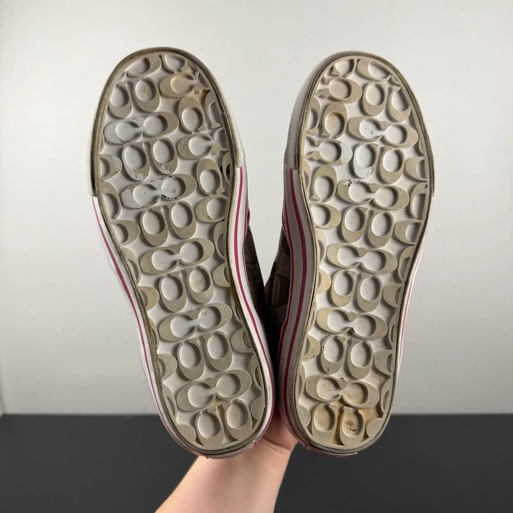 Vintage Coach Mistie Shoes Womens 6B Pink Monogram Canvas High Top Sneakers